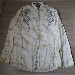 Roar Shirt Mens XL Gray Cross Embellished Button Up Long Sleeve Western